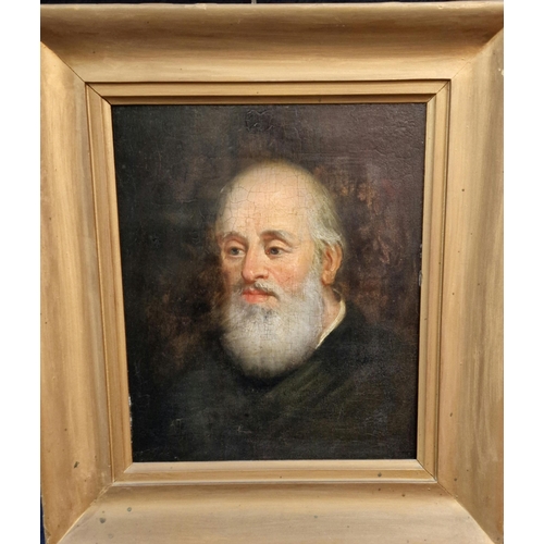 305 - British or Flemish School (19th century), portrait of a bearded gentleman, possibly a monk. Oils on ... 