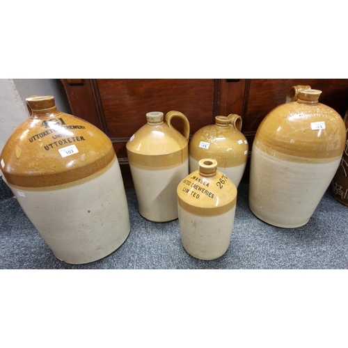 103 - Collection of vintage stoneware flagons to include: Swansea United Breweries Ltd, Uttoxeter Brewery ... 