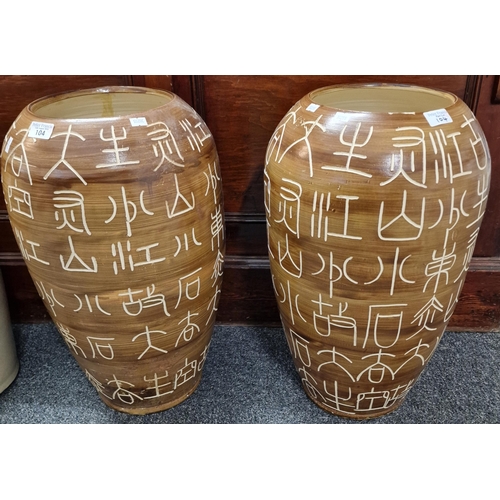 104 - Pair of modern ceramic baluster vases with ancient Chinese character marks. 54cm high approx. (2)  (... 