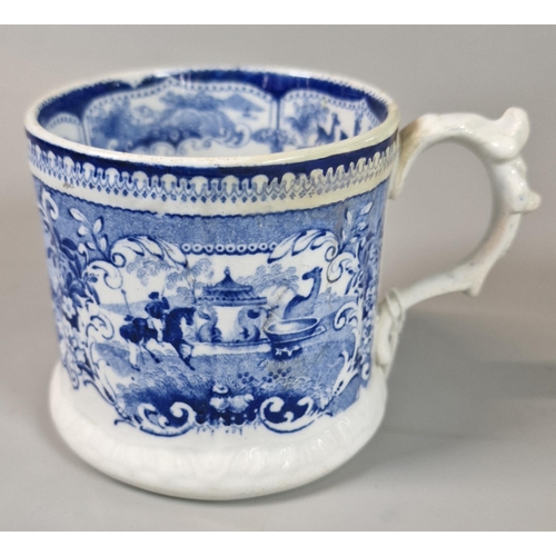 11 - 19th century Welsh pottery blue and white transfer printed frog mug.  Unmarked, probably Swansea.   ... 