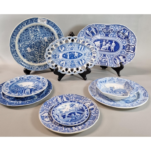 117 - Collection of assorted 19th century Spode transfer printed blue and white plates dishes and bowls to... 