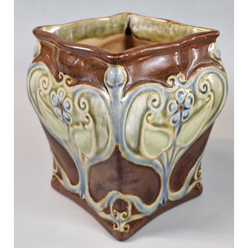 12 - Royal Doulton stoneware Art Nouveau design organic planter of square form. 16cm high approx. (B.P. 2... 