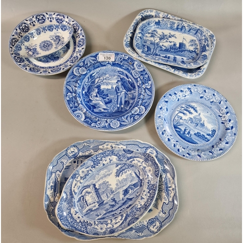 120 - Collection of assorted Spode blue and white transfer printed porcelain to include: various dishes, s... 