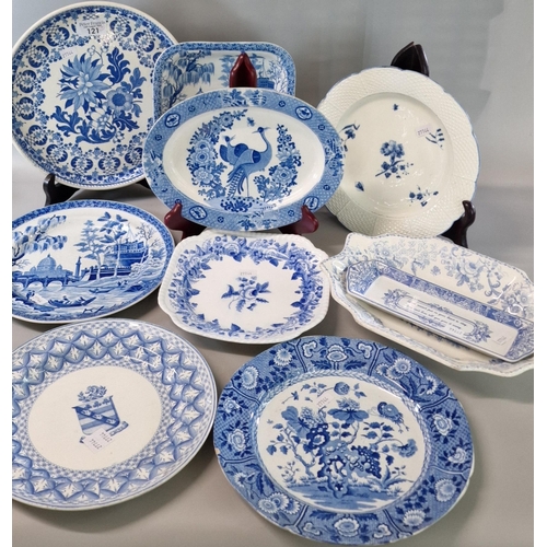 121 - Collection of 19th century Spode blue and white transfer printed items to include: 'Chantilly' plate... 