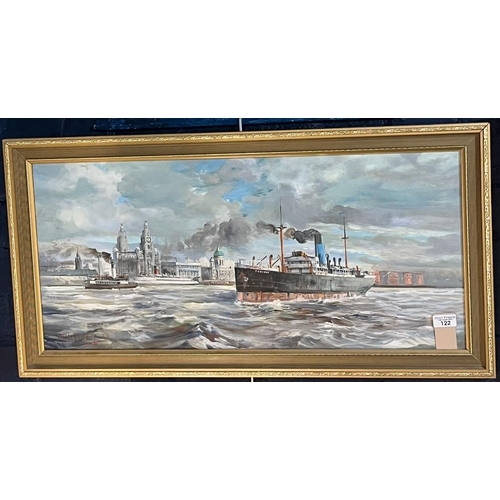 122 - T Holliday (British 20th century), SS Theseus on the river Mersey, passing the Liver Building, off L... 