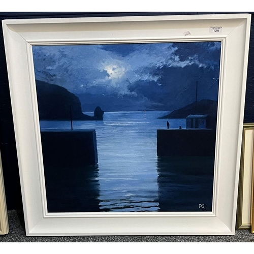 129 - Paul Geraghy (British 20th century), 'Mullion Harbour', signed and titled verso. Acrylic on canvas. ... 