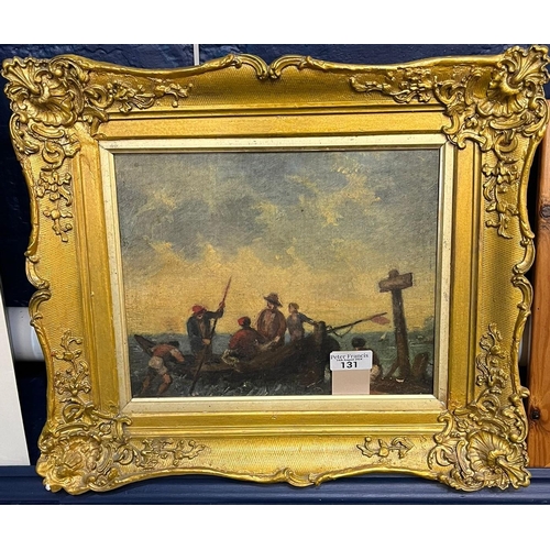 131 - Italian School (19th century), figures in a boat, oils on canvas. 26x31cm approx. Framed. (B.P. 21% ... 