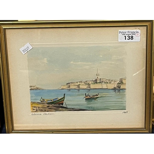 138 - Group of assorted tourist type watercolours of Malta, various, mid 20th century, together with two f... 