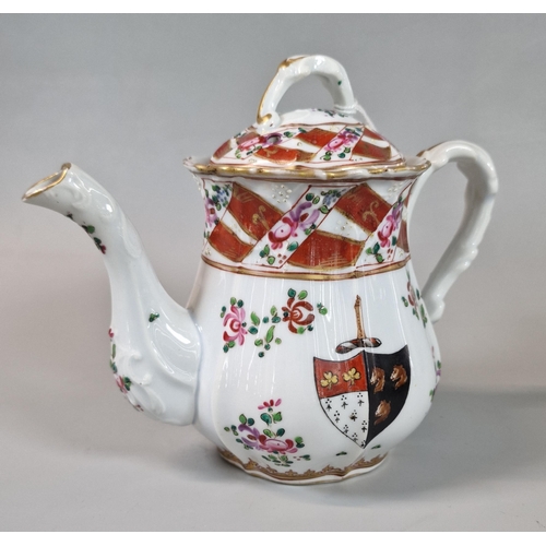 14 - Late 19th century French Samson porcelain teapot with armorial, flowers and foliage. (B.P. 21% + VAT... 