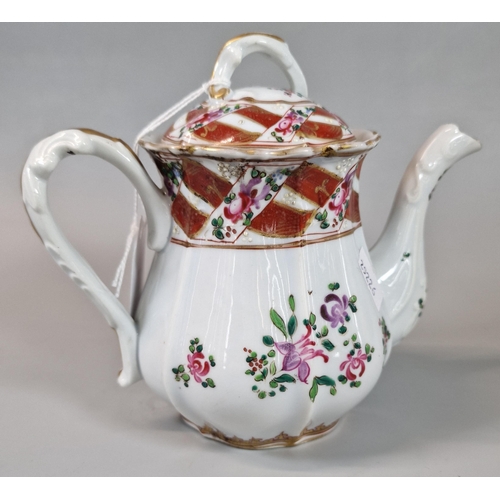 14 - Late 19th century French Samson porcelain teapot with armorial, flowers and foliage. (B.P. 21% + VAT... 