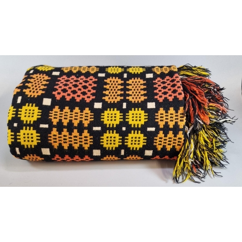 171 - Vintage Welsh black, orange and yellow geometric carthen.  (B.P. 21% + VAT)