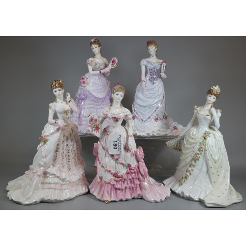 180 - Five Royal Worcester Splendour at Court figurines to include: 'Celebration at Windsor', 'The Golden ... 