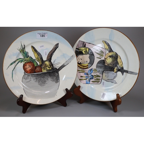 185 - Pair of aesthetic movement cabinet plates by Cauldon, England depicting rabbits and vegetables. (2) ... 