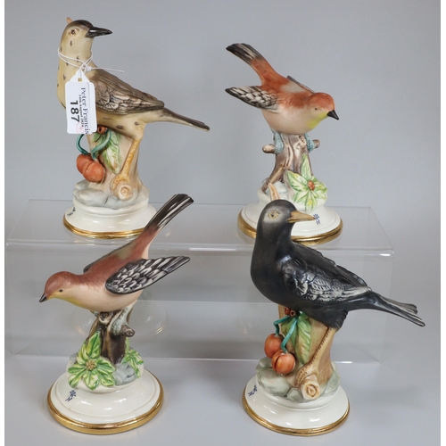 187 - Collection of four Capodimonte Italian bird figurines.  (4)  (B.P. 21% + VAT)