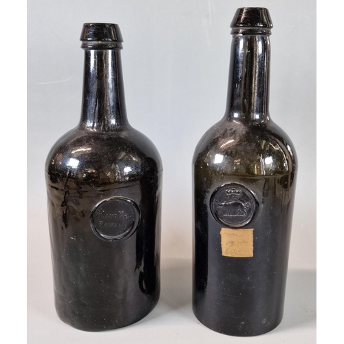 19 - 18th century wine bottle with a seal incorporating a coronet and a boar. 28.5cm high approx., togeth... 