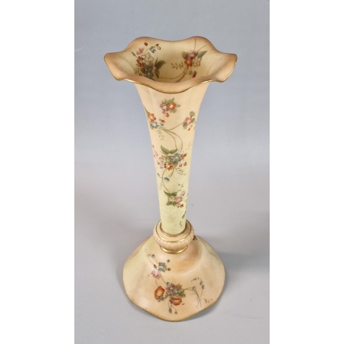 2 - Royal China Works Worcester blush ivory floral trumpet vase. Shape No. G996. 29cm high approx.  (B.P... 