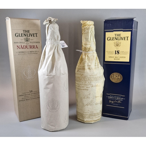 20 - Two bottles of The Glenlivet to include: Nadurra aged 16 years and one 18 years, both 1ltr., in orig... 