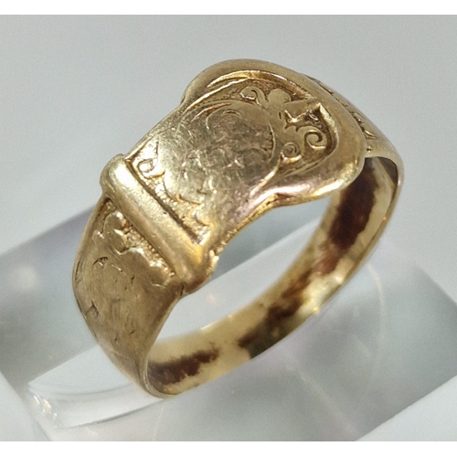 229 - 9ct gold buckle ring. 3.5g approx. Size R. (B.P. 21% + VAT)