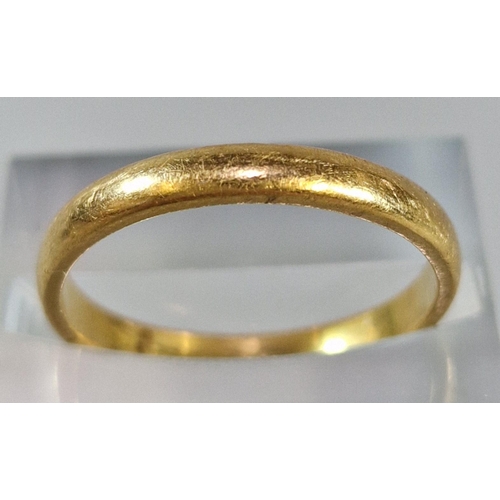 234 - 22ct gold wedding band. 3.6g approx. Size P. (B.P. 21% + VAT)