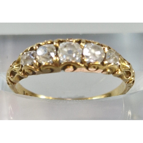 235 - 18ct gold five stone diamond ring. 1.9g approx. Size L1/2. (B.P. 21% + VAT)