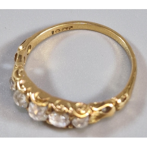 235 - 18ct gold five stone diamond ring. 1.9g approx. Size L1/2. (B.P. 21% + VAT)