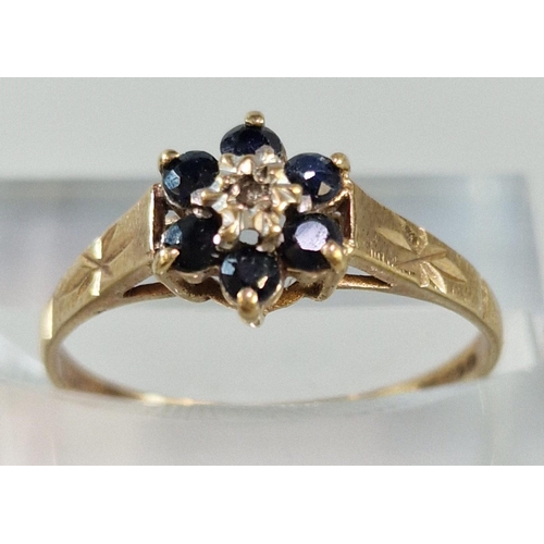 241 - 9ct gold flowerhead cluster ring. 1.1g approx. Size N1/2. (B.P. 21% + VAT)