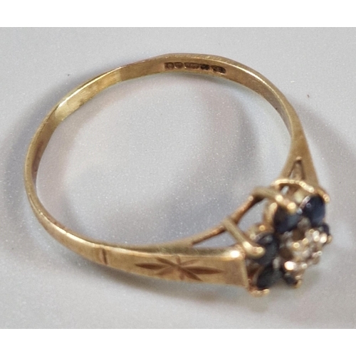 241 - 9ct gold flowerhead cluster ring. 1.1g approx. Size N1/2. (B.P. 21% + VAT)