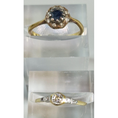 245 - 18ct gold diamond solitaire ring together with another 18ct gold diamond and blue stone cluster ring... 