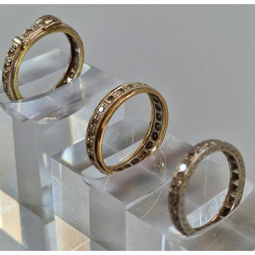 252 - White metal diamond eternity ring. 3g approx. Size K, together with two 9ct gold eternity style ring... 