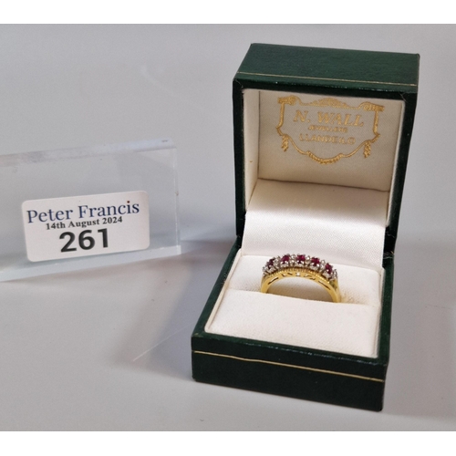 261 - 18ct gold seventeen stone diamond and ruby ring. 4.5g approx. Size O1/2. (B.P. 21% + VAT)