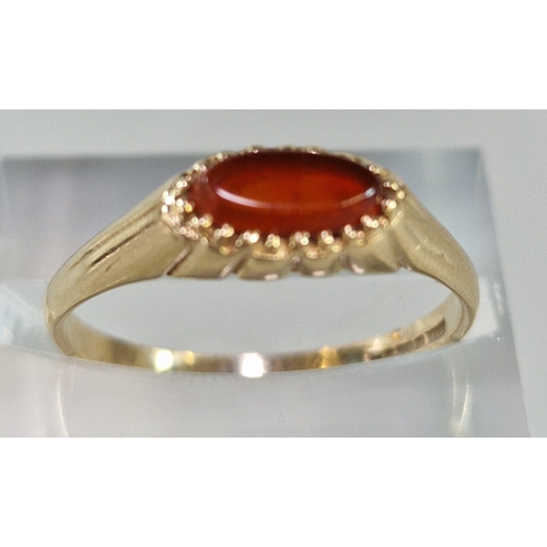 265 - 9ct gold and orange stone ring. 1.6g approx. Size P. (B.P. 21% + VAT)