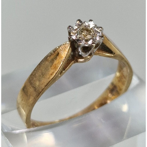 269 - 9ct gold diamond solitaire ring, 2.2g approx. Ring size M 1/2 (B.P. 21% + VAT)