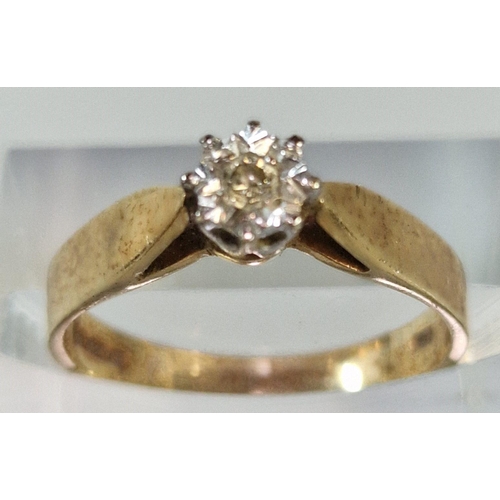 269 - 9ct gold diamond solitaire ring, 2.2g approx. Ring size M 1/2 (B.P. 21% + VAT)