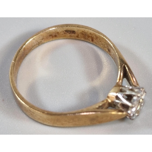 269 - 9ct gold diamond solitaire ring, 2.2g approx. Ring size M 1/2 (B.P. 21% + VAT)