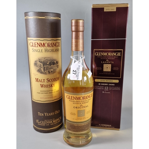 27 - Three bottles of Glenmorangie Single Malt Scotch Whisky to include: The Original, 10 years old and T... 