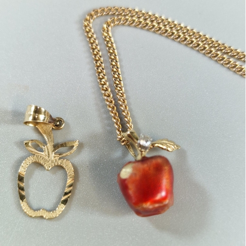 270 - 9ct gold herringbone chain with apple pendant. 5.1g approx.  together with another 14K apple pendant... 