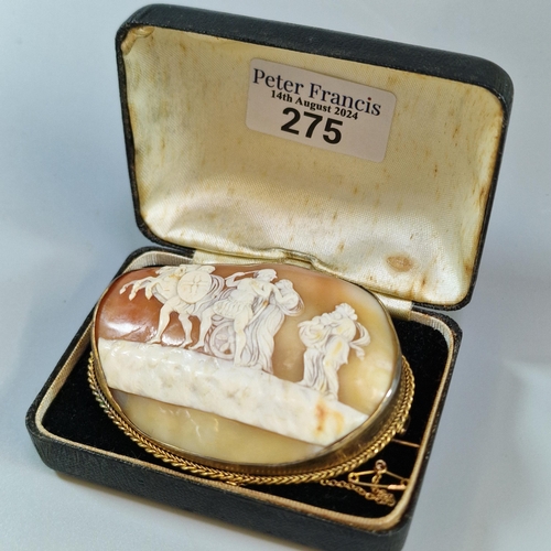 275 - Large carved cameo brooch with gilt mount. 7x6cm approx. (B.P. 21% + VAT)