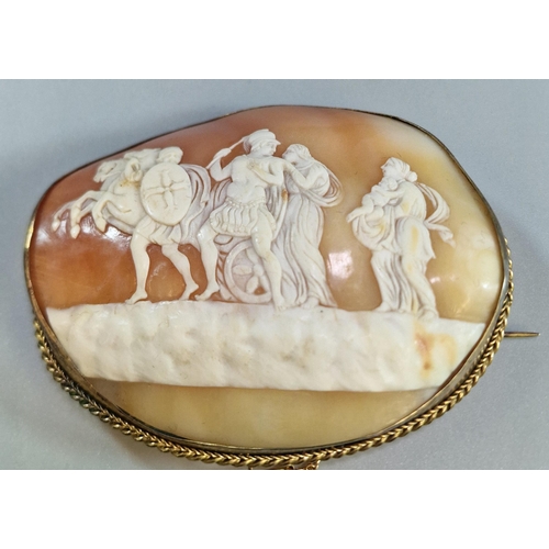 275 - Large carved cameo brooch with gilt mount. 7x6cm approx. (B.P. 21% + VAT)