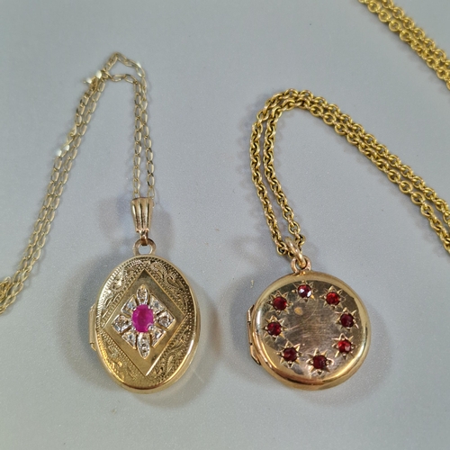 280 - 9ct gold fine link chain with engraved pendant locket. 3.3g approx., together with another chain wit... 