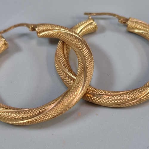 292 - Pair of 9ct gold hoop earrings. 3.6g approx. (B.P. 21% + VAT)