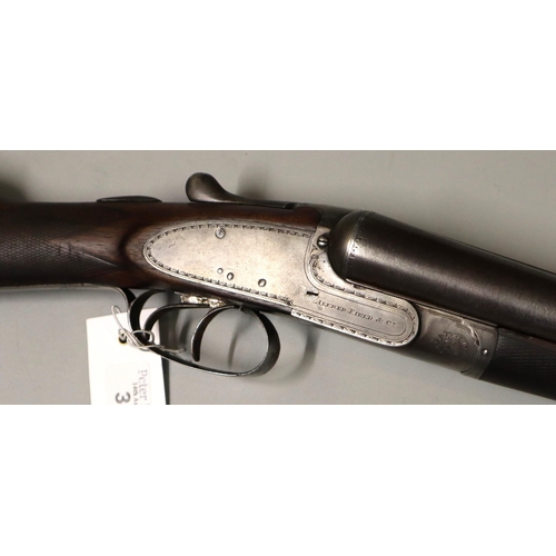 340 - Shotgun: English double barrelled side by side 12 bore sidelock non-ejector shotgun by ‘Alfred Field... 