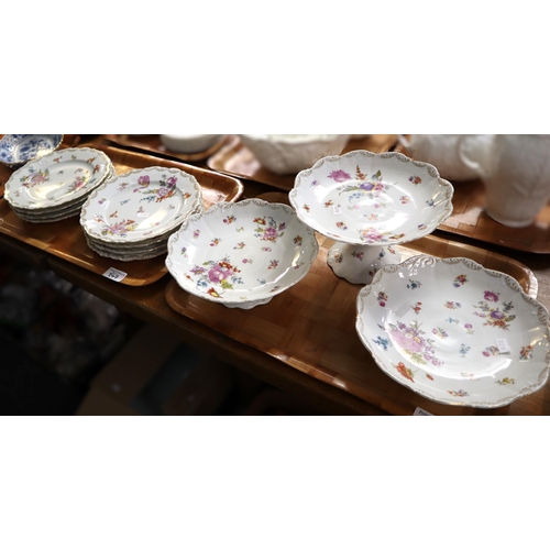 347 - Two trays of Austrian porcelain floral items to include: comports and plates, together with a tray o... 