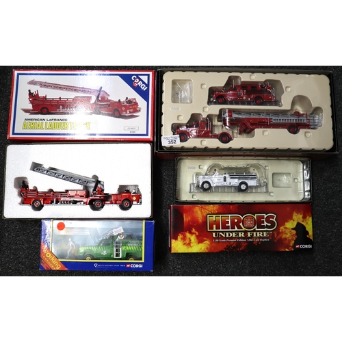 352 - Collection of boxed Corgi diecast models of Fire Engines to include: American LaFrance, Aerial Ladde... 