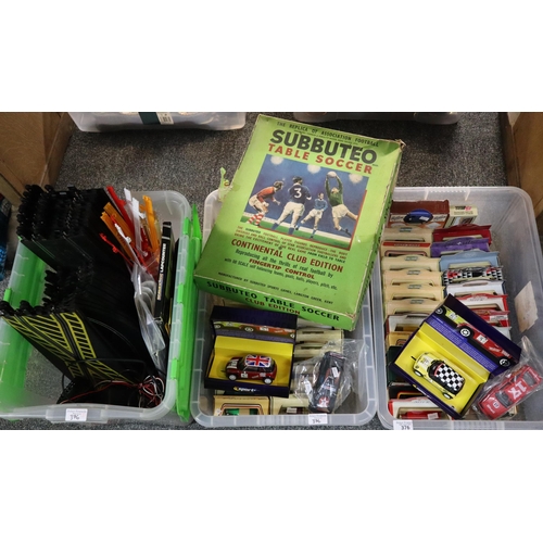 376 - Two boxes of promotional diecast model vehicles in original boxes, together with Subbuteo Table Socc... 