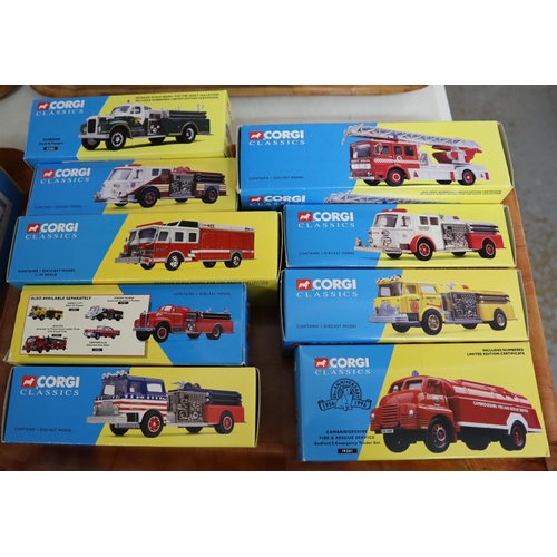 410 - Two trays of Corgi Classics diecast model vehicles to particularly include: Fire Engines, all in ori... 