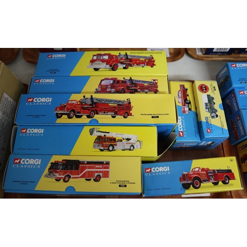 410 - Two trays of Corgi Classics diecast model vehicles to particularly include: Fire Engines, all in ori... 