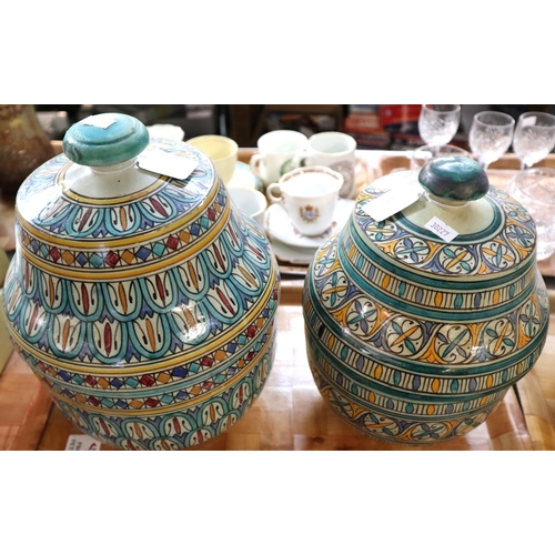 417 - Collection of Turkish hand painted pottery items to include: Tagine, together with various bowls and... 