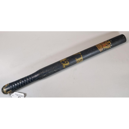 42 - Victorian truncheon/tip staff , hand painted with crown and WR42, possibly West Riding of Yorkshire.... 