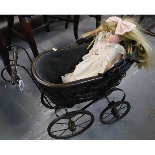 433 - Vintage miniature Victorian design doll's pram with doll. (B.P. 21% + VAT)