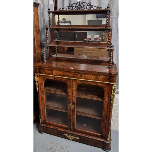 440 - Victorian burr walnut chiffonier mirror back cabinet with gilt ormolu mounts. 107x40x188cm approx. (...